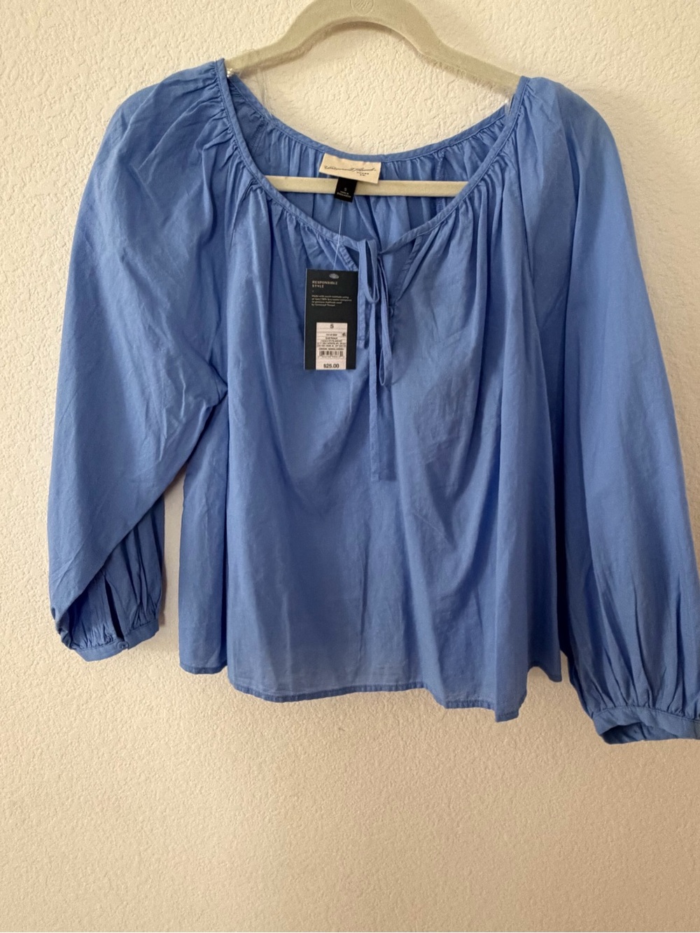 Universal Thread Light Blue Peasant Tie-Neck Blouse